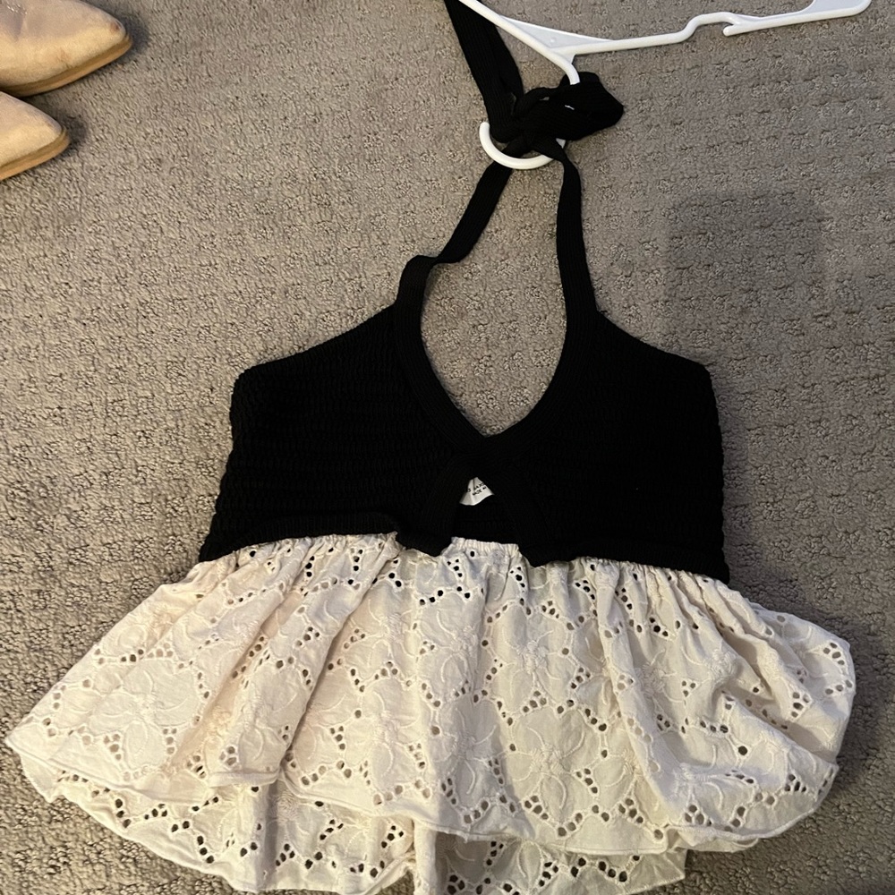 Black knit and crochet top